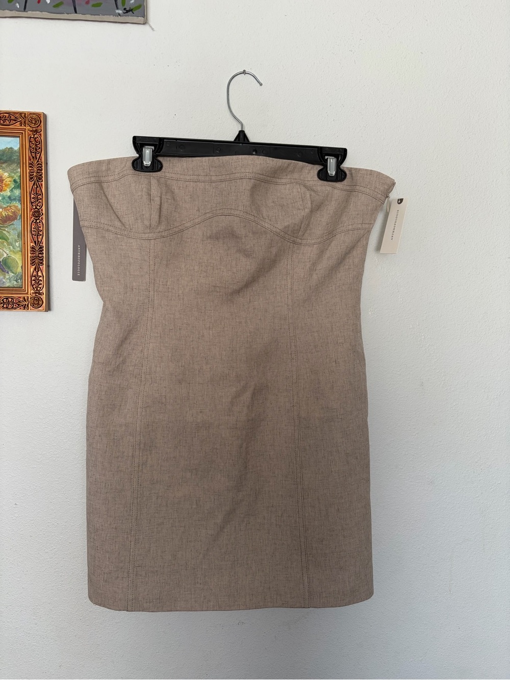 Strapless Taupe Linen-Blend dress